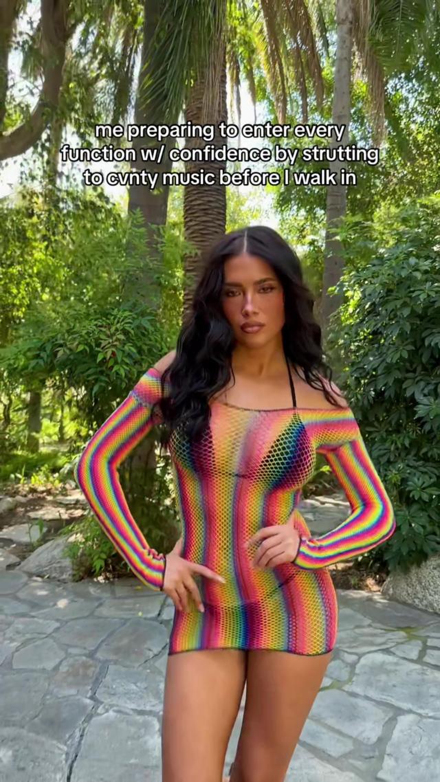 knee length dresses for ladies Rainbow Diamond Fishnet Tank Mini Dress