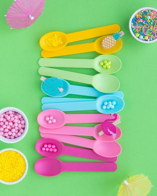 30Pcs Candy Color Plastic Spoon Long Handle Coffee Tea Ice Cream Milk Sauce Glue