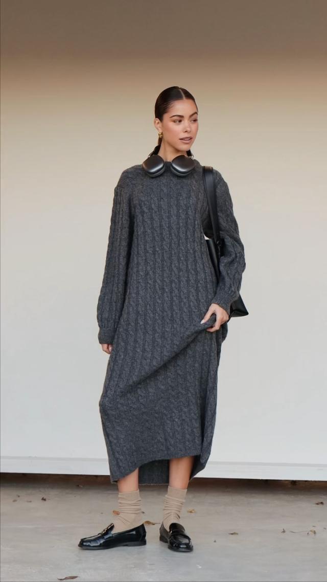 Elisha Cable Knit Midaxi Dress - Charcoal Grey – Pretty Lavish