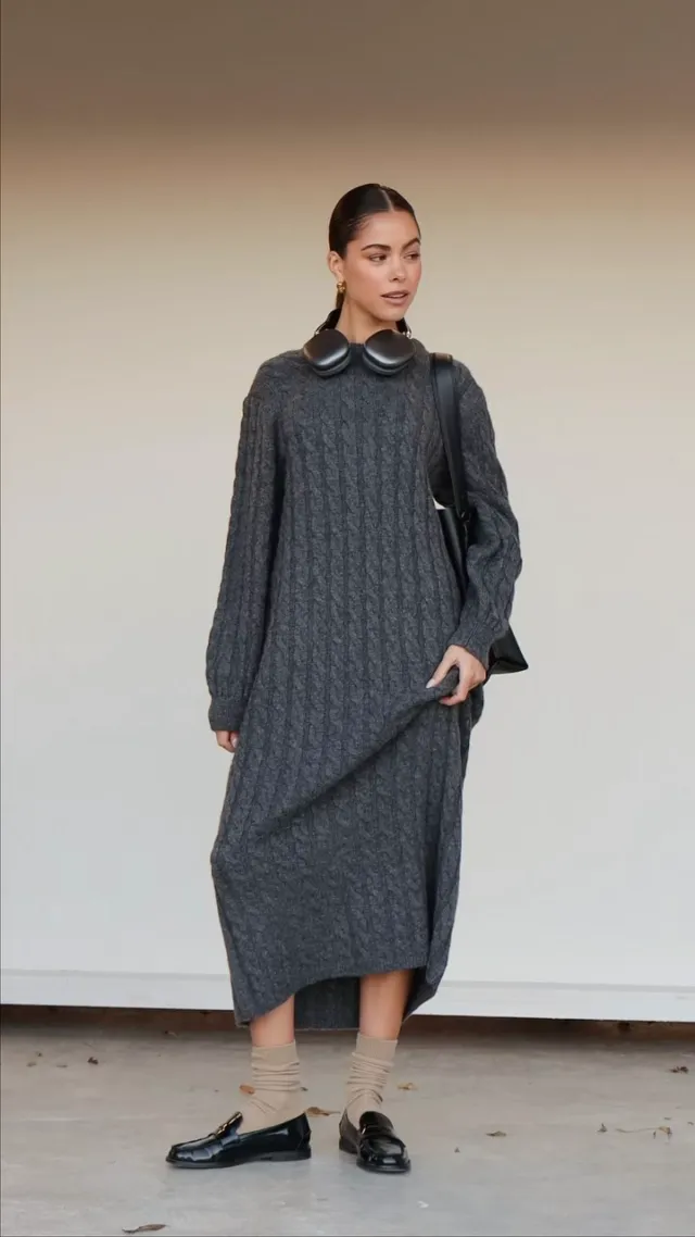 Elisha Cable Knit Midaxi Dress - Charcoal Grey – Pretty Lavish