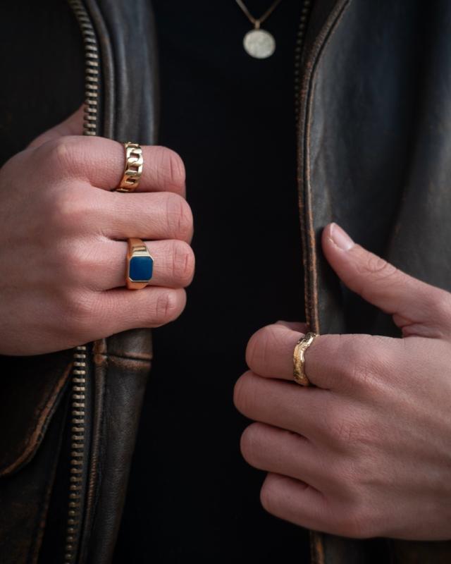 Kuzzoi Herenring 925 zilver gepolijst blauw geëmailleerd strepen