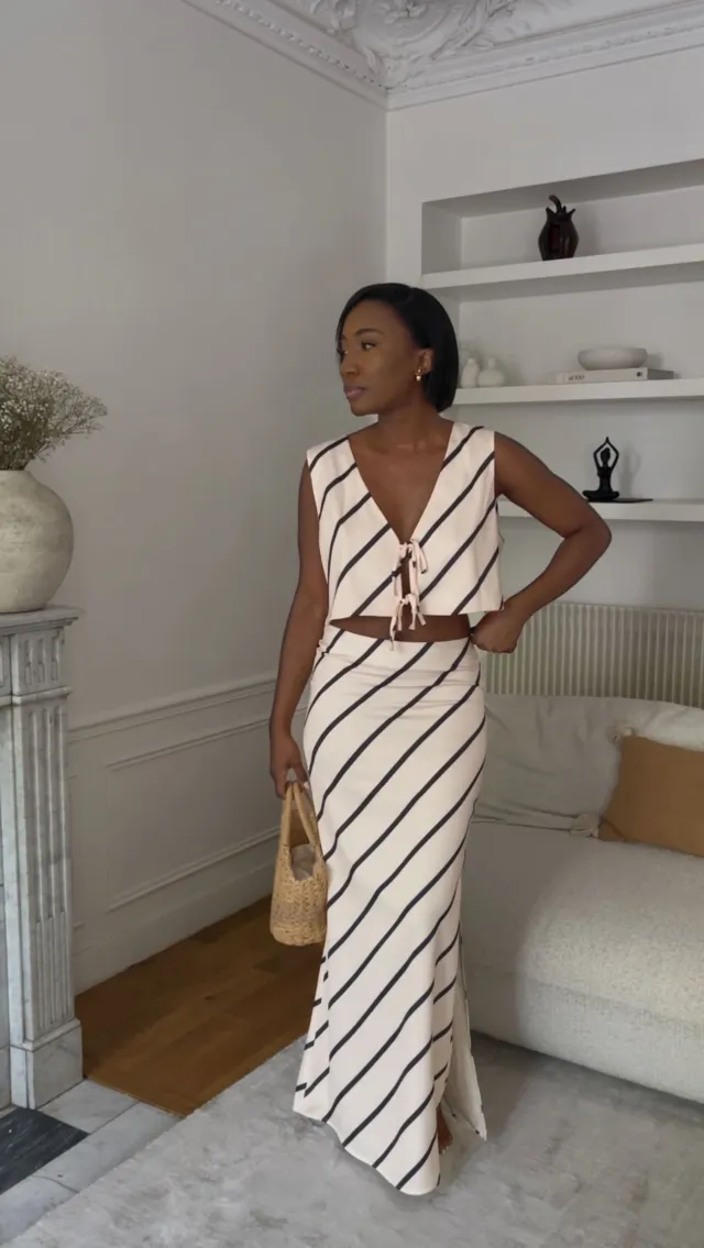 Zuri Maxi Skirt - Black and Cream Asymmetric Stripe – Pretty Lavish