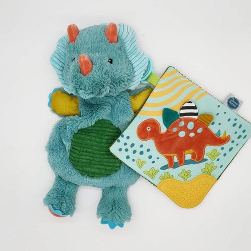 Mary Meyer Pebblesaurus Crinkle Teether - Giocattolo Sensoriale Per Bambini Con Carta Stropicciata E Squeaker - Dinosauro Corallo, 15x15cm