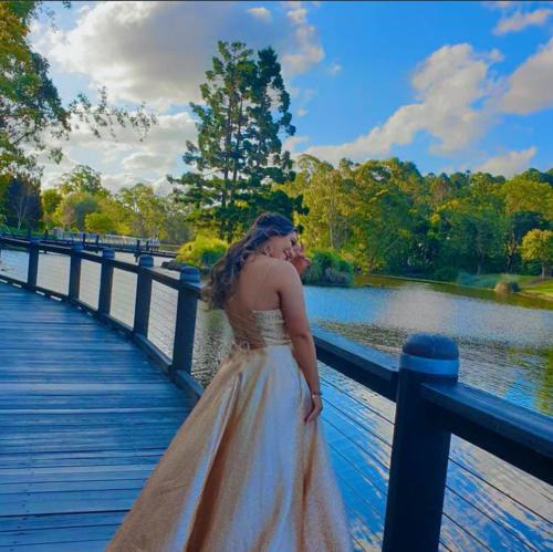 Honey Couture ADORA Gold Metallic Shimmer Lace Up Corset Back Formal G Honey Couture ADORA Gold Metallic Shimmer Lace Up Corset Back Formal G
