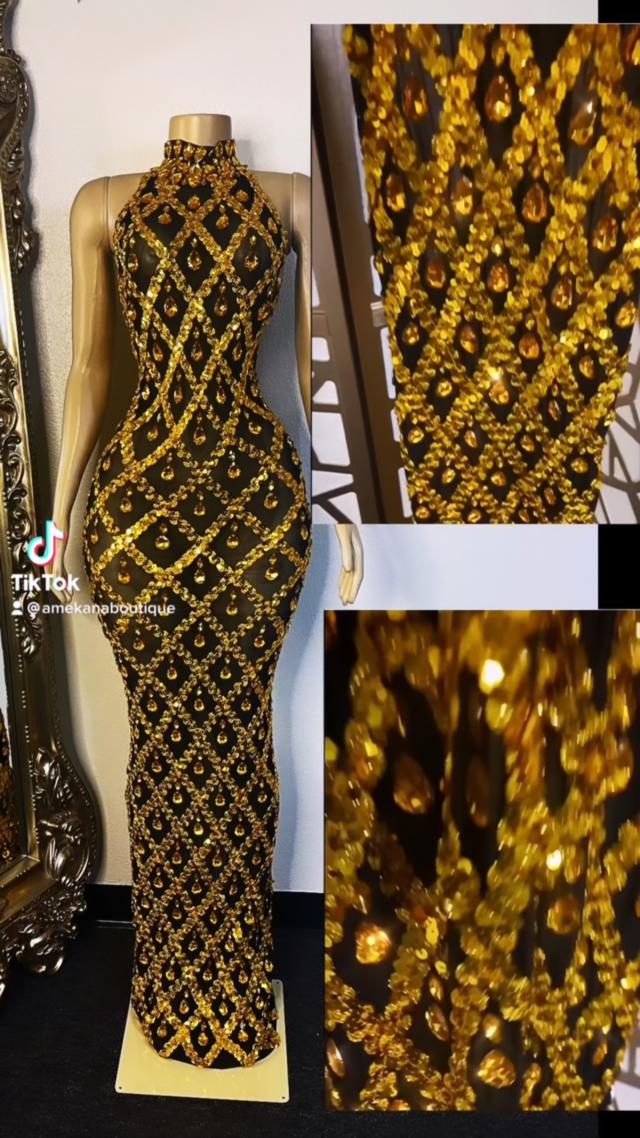 Our MIDNIGHT DRESS is now available in Gold color. Shop on our  webAMEKANA.COM .