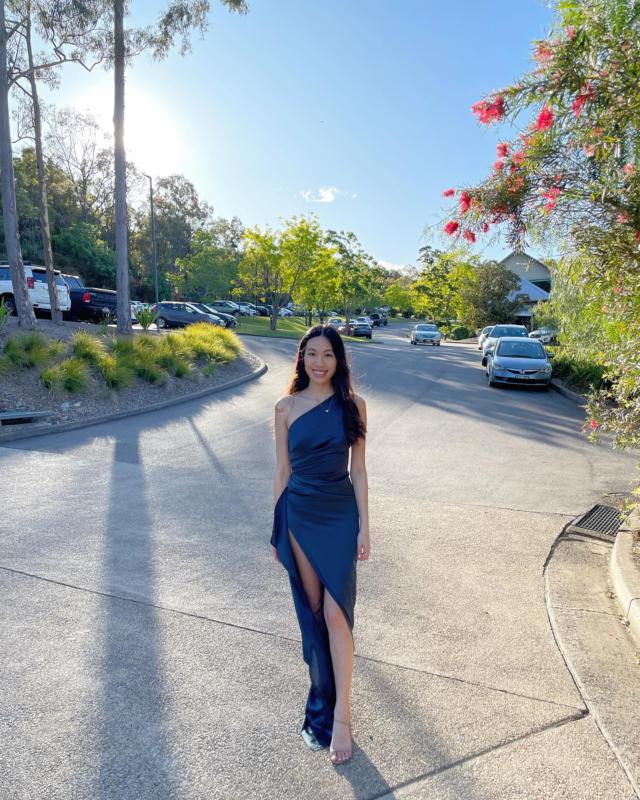 Samira Dress Orion Blue One Shoulder Maxi | Studio Lexi