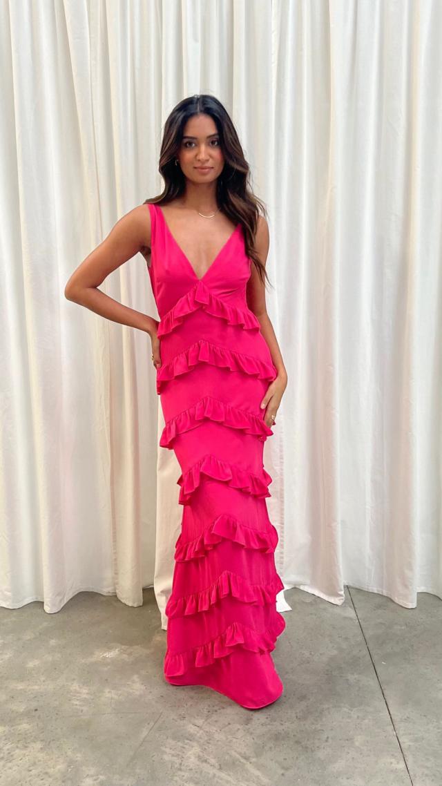 Piper Ruffle Maxi Dress - Fuchsia – Pretty Lavish