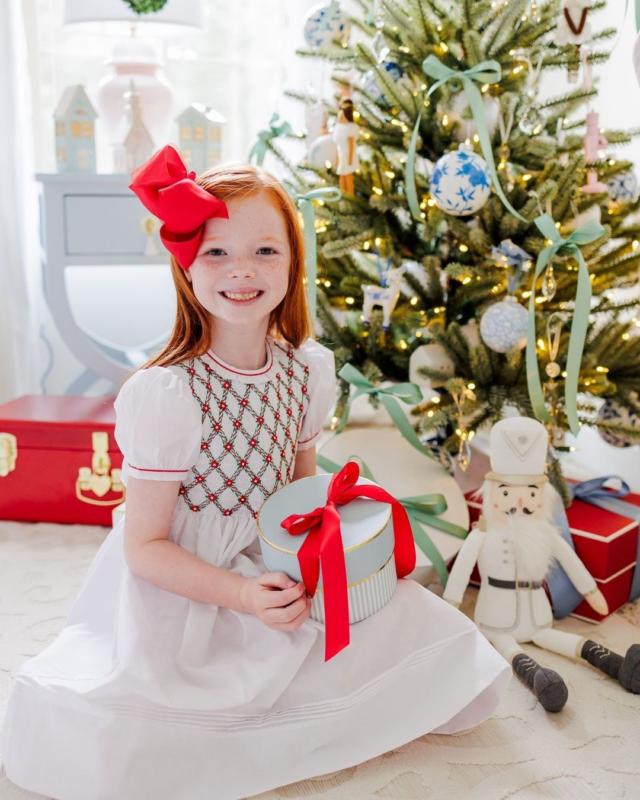 Girls Christmas Smocked Holiday Dress with Flowers I Feltman Brothers