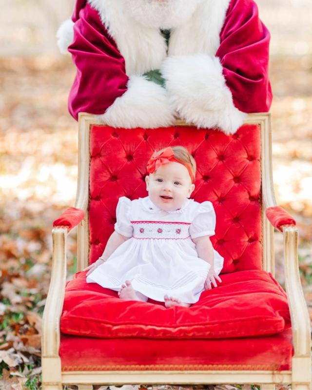 white christmas dresses Feltman Brothers Baby Girls Ivory Vintage Romper - Smocked in Blue main image 1