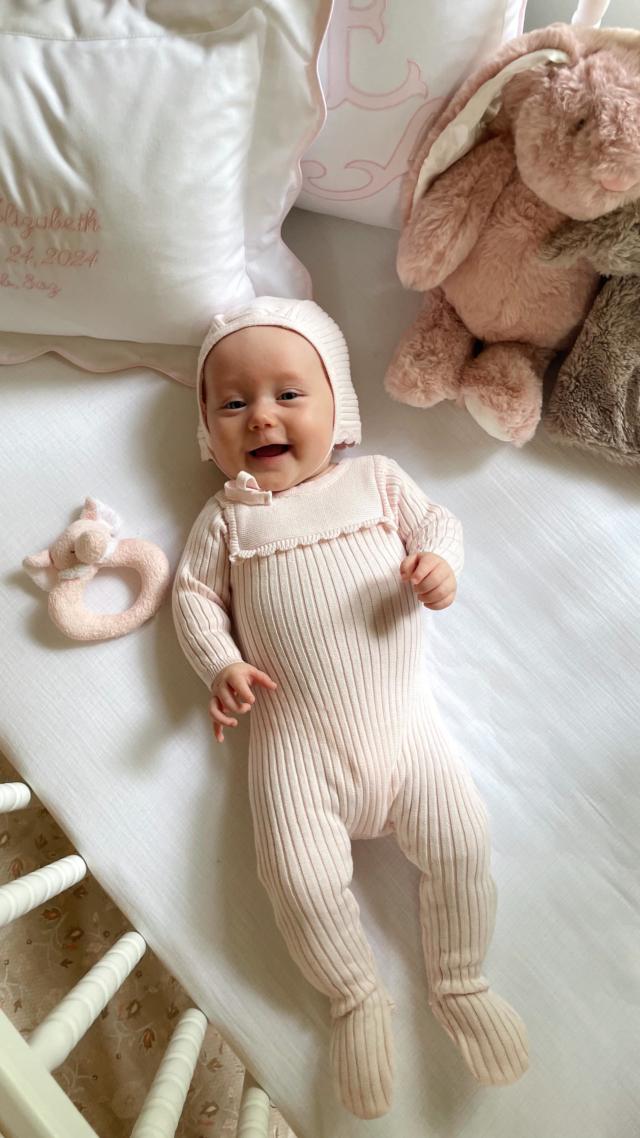 Scallop Trimmed Rib Knit Romper & Bonnet I Newborn Layette with
