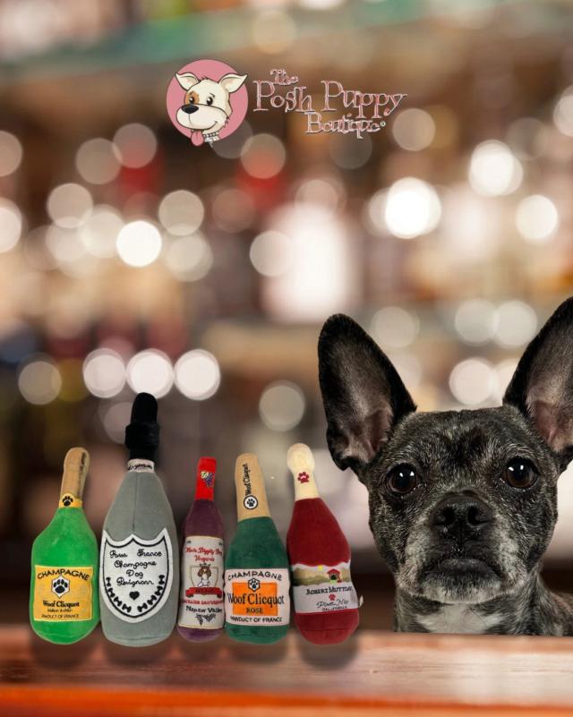Woof Clicquot Rose' Champagne Bottle Plush Toy Posh Puppy Boutique Woof Clicquot Rose' Champagne Bottle Plush Toy Posh Puppy Boutique