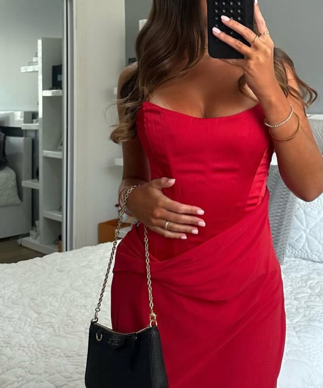 Elora Red Gown Ankle Strapless Boned Bodice | Studio Lexi