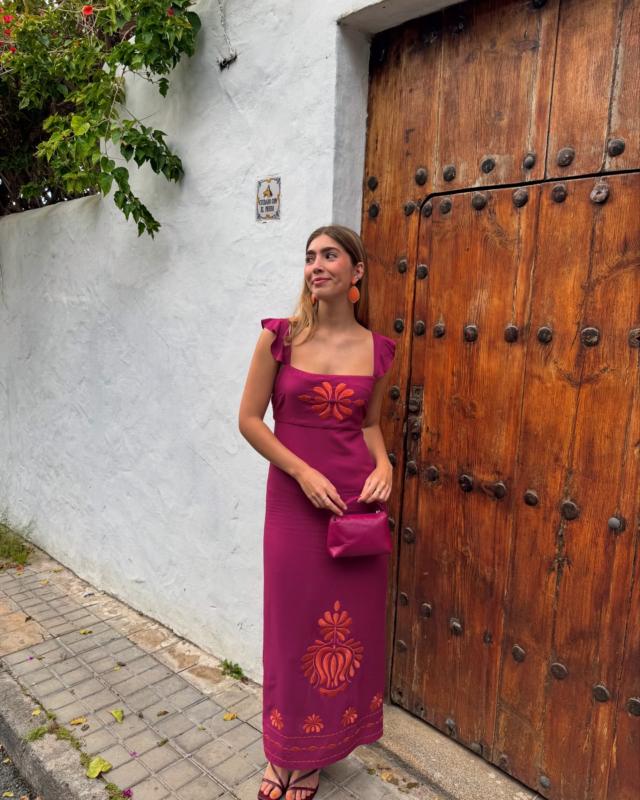 Samira Embroidery Wine Dress