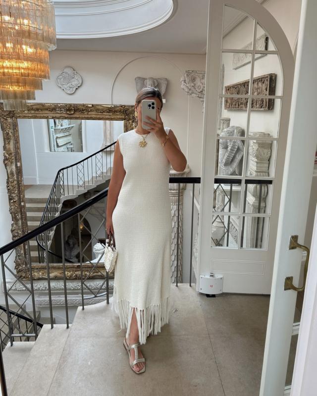 Asha Rustic Fringed Knit Midaxi Dress Cream – Pretty Lavish