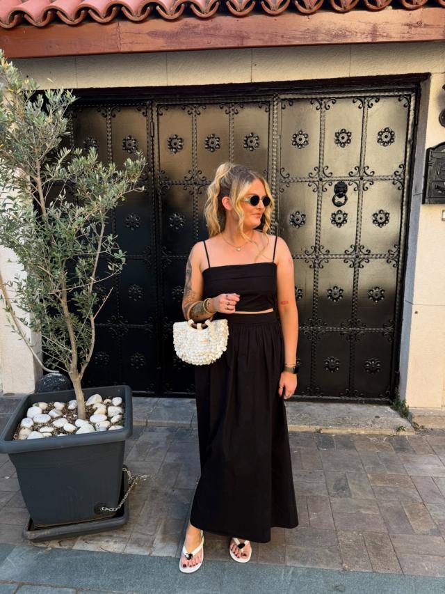 Women's Black Cotton Maxi Skirt | Marina | 4th & Reckless