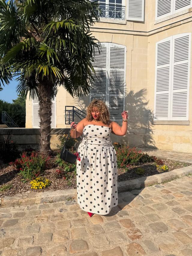 Polka Dot Linen Blend Bandeau Maxi Dress- Brona