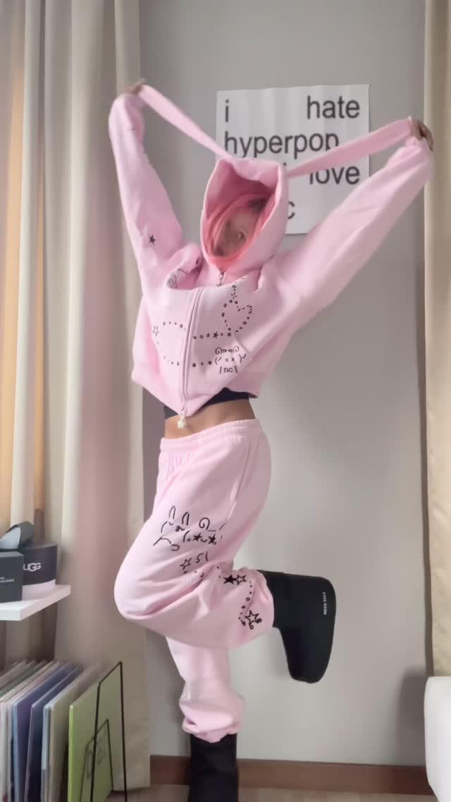 Malfunction Bunny Zip Hoodie Baby Pink (Detachable Ears