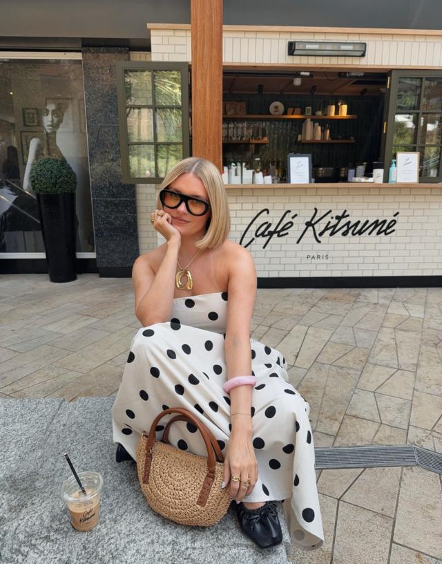 Polka Dot Linen Blend Bandeau Maxi Dress- Brona