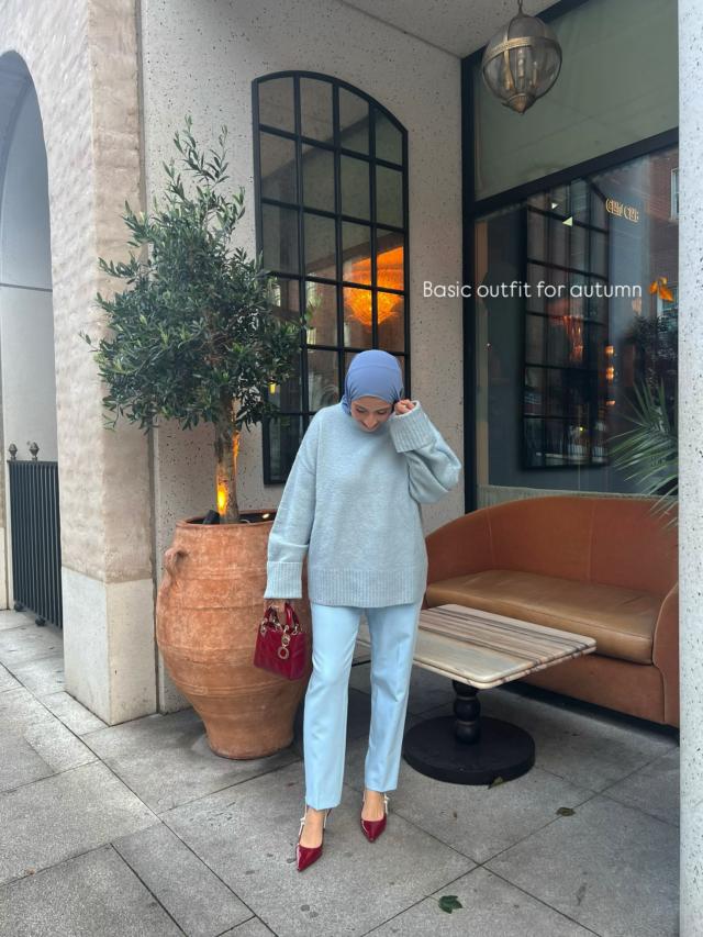 Camille Oversized Borg Knit Jumper Curve - Pale Blue – Pretty Lavish
