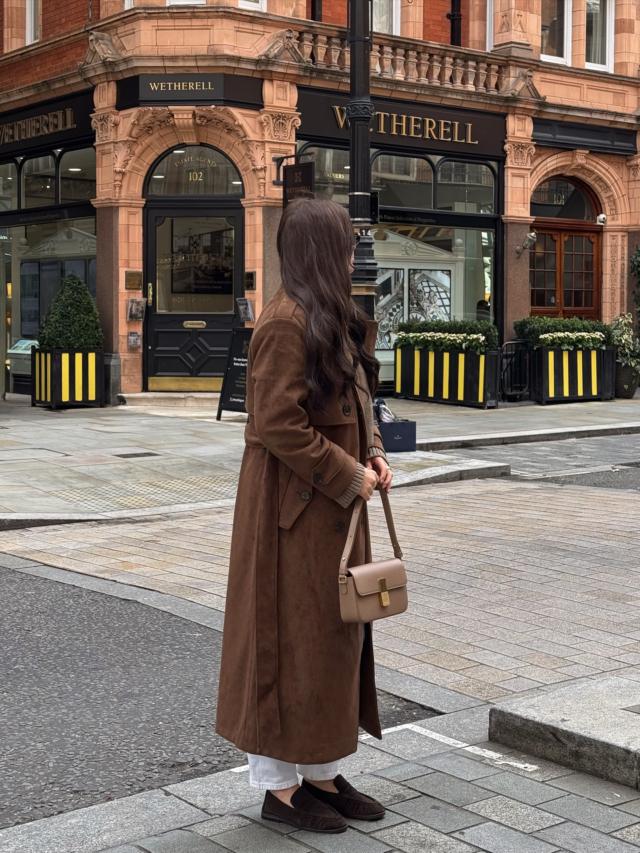 Agnes Longline Faux Suede Trench Coat - Chocolate Brown – Pretty