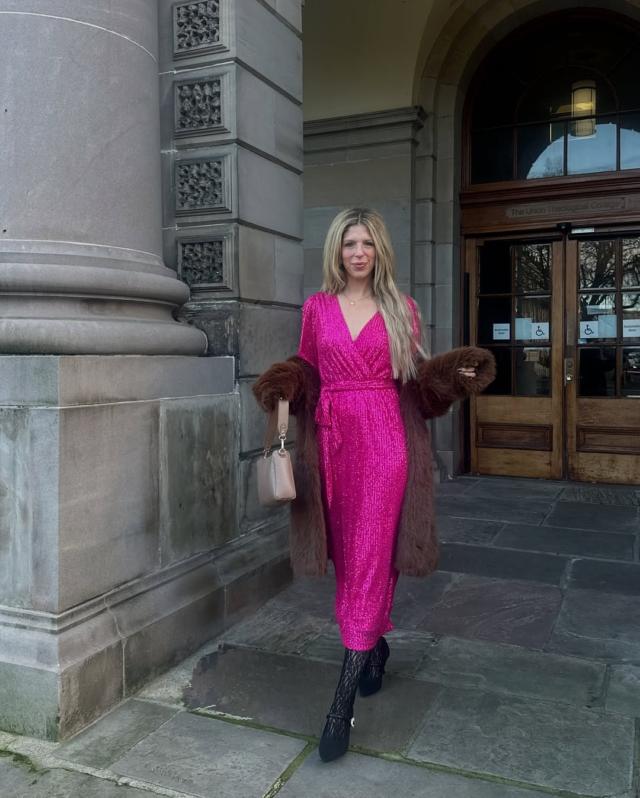 Pink Sequin Wrap Midi Dress Needs No Label Pink Sequin Wrap Midi Dress Needs No Label