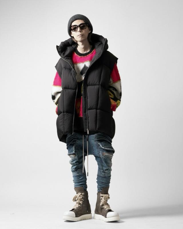 A.F ARTEFACT ASYMMETRY LOOP HEM HOODED TOPS / MOTTLED DYING (BLACK