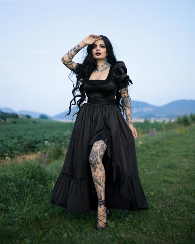 black goth dress Gothic Lace Mini for Women The front opens above the bust Dark In Love - Gothic