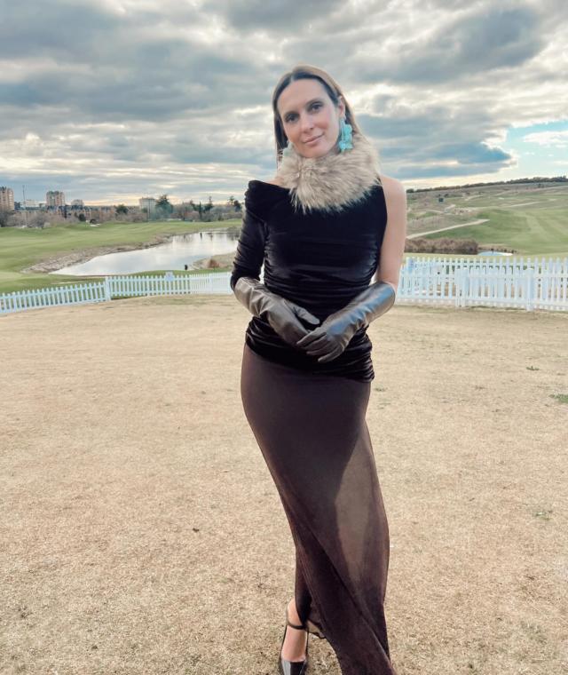 Asymmetrical Midi Dress in Velvet with Gathered Chiffon and Slit