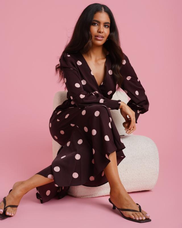Berry Spot Wrap Long Sleeve Midaxi Dress – Needs No Label