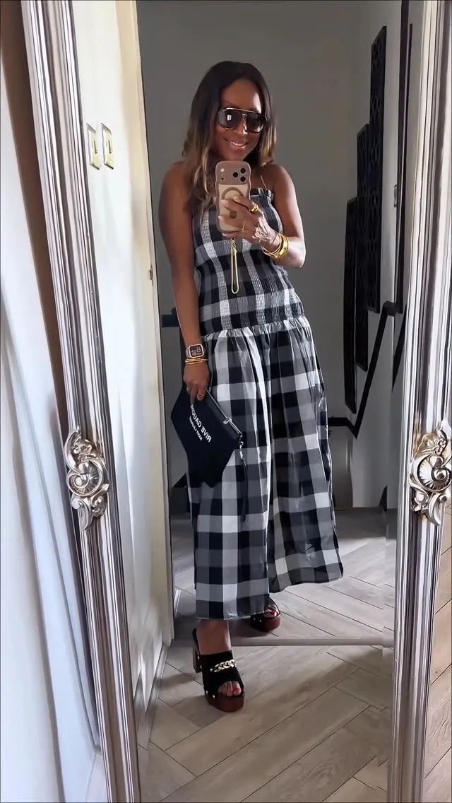 り*止様 Classic Monochrome Check Midi dress Black Check Drop Waist Midi Dress – Needs No Label