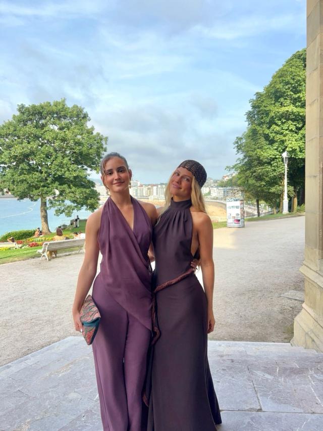 Halter Satin Asymmetric Chiffon Wide Leg Jumpsuit Balia Tinto