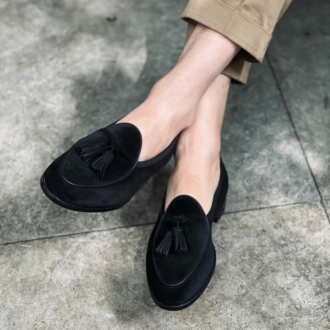 black suede dress shoes Alassio Tassel Loafer — please order one size smaller Heel measures approximately 1 Clare Wide Width Mary Jane