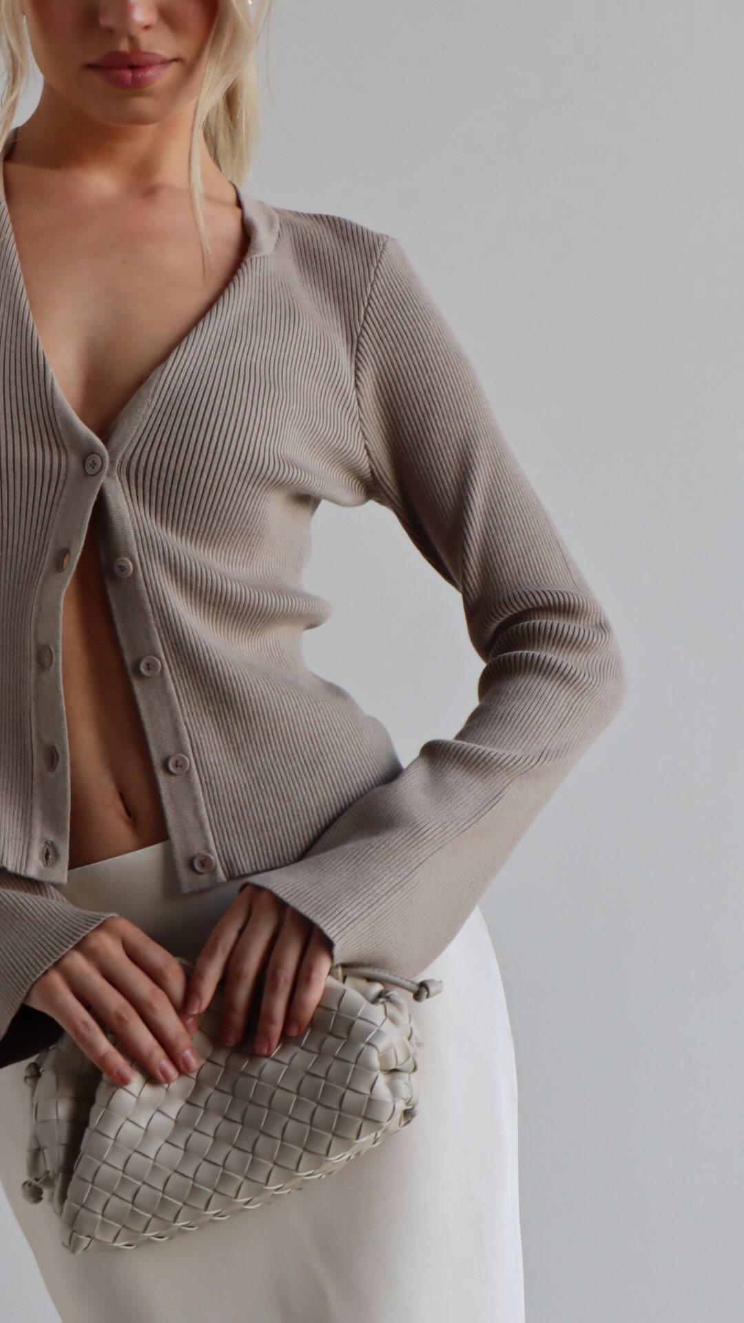Lacey Button Down Top - Taupe – Pretty Lavish