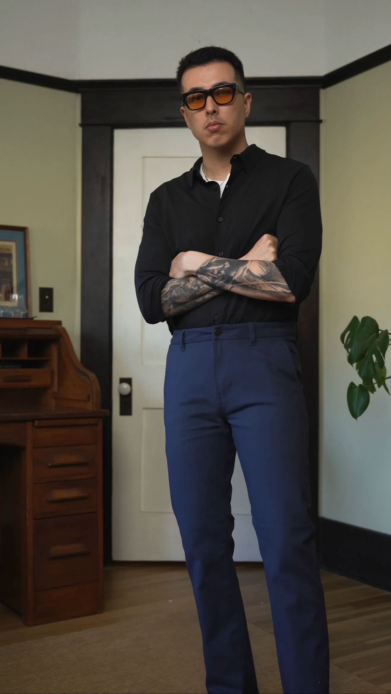 Men's Black Slim Straight Fit Stretch Trouser