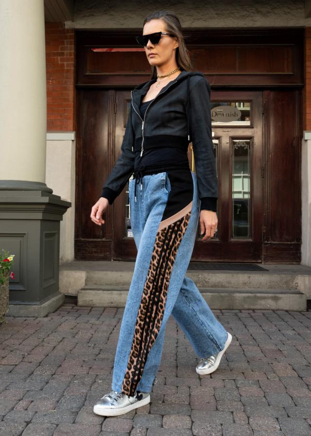 Athleisure Striped Denim + Leopard Pant - Kate Hewko