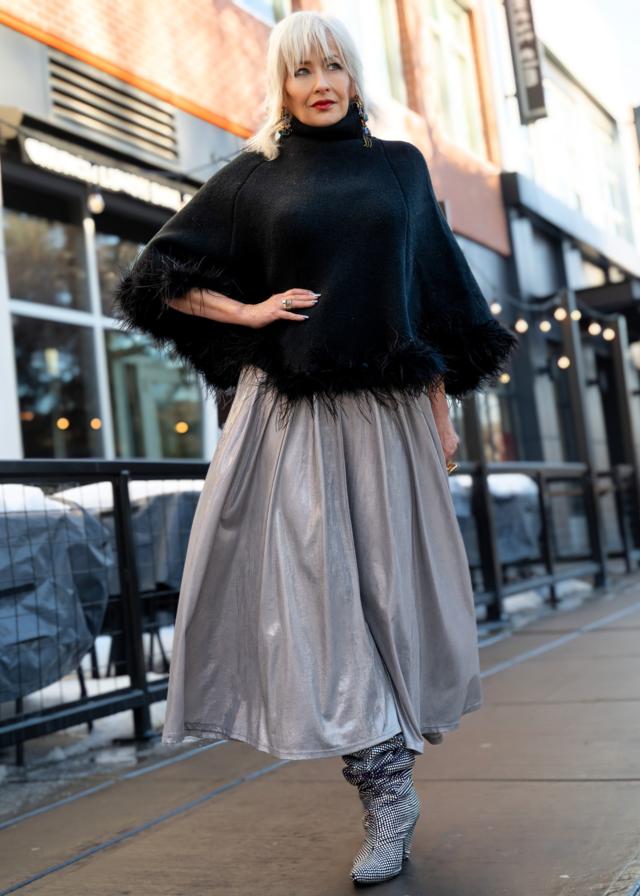 Feather Trim Poncho Sweater - Kate Hewko