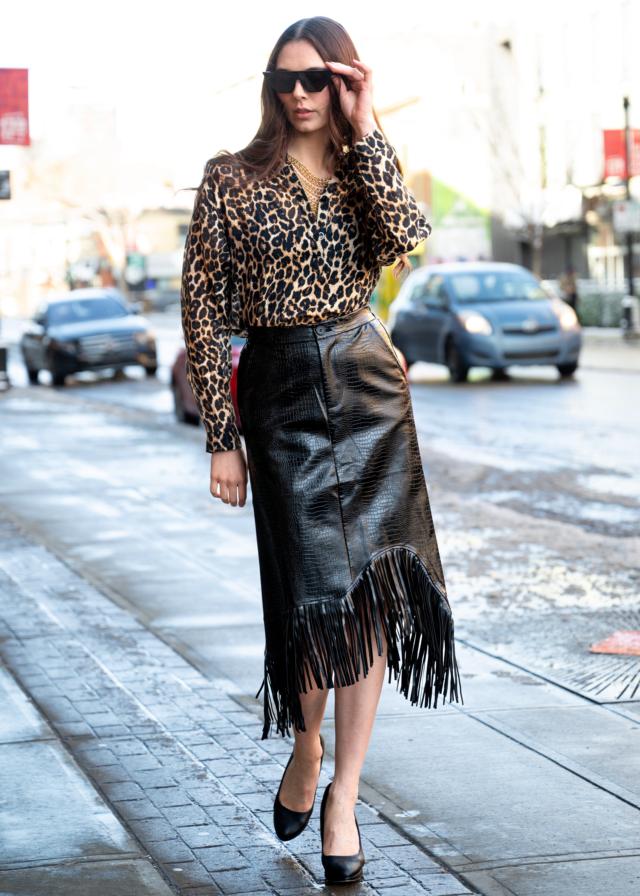 Fringe Trim Snakeskin Skirt - Kate Hewko